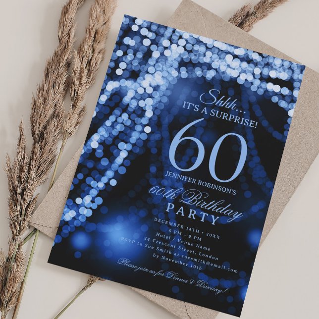 Invitación Azul Marino | Fiesta Sorpresa de 60 Cumpleaños  (Navy Blue | Surprise 60th Birthday Party Invitation)