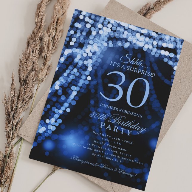 Invitación Azul Marino | Fiesta Sorpresa de Cumpleaños 30  (Navy Blue | Surprise 30th Birthday Party Invitation)