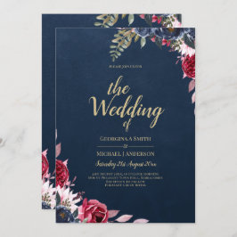 Invitación Azul Marino Floral de Frutas Burgundy Invierno Oto