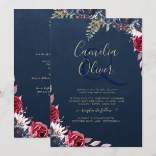 Invitación Azul Marino Fruta Floral Borgoña Invierno Otoño