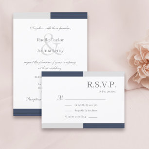 Invitación Azul Marino Gris Blanco Rayas Elegante RSVP de Bod
