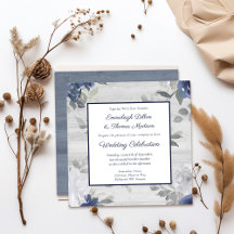 Azul Marino Gris Plateado Patrón Floral Boda