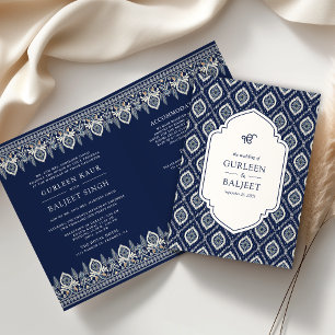 Invitación Azul Marino Ikat Enterizo Anand Karaj Boda Sikh