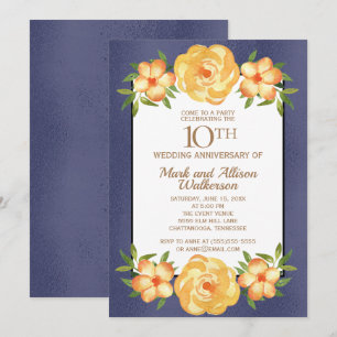 Invitación Azul Marino Irisado 10º Aniversario de Boda