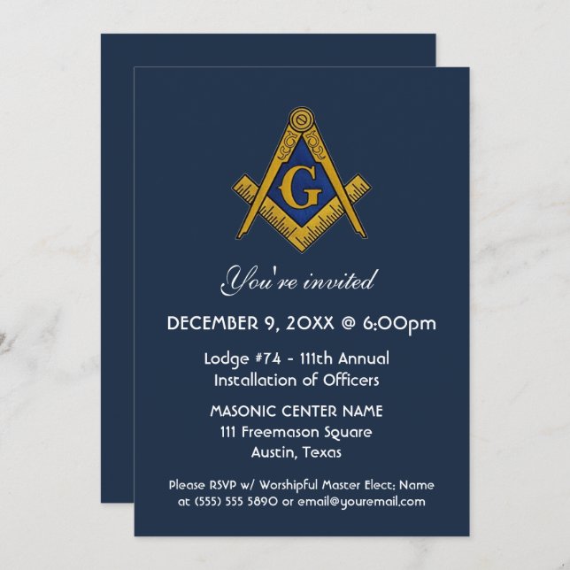 Invitación Azul marino Masonry de Masonry (Anverso / Reverso)