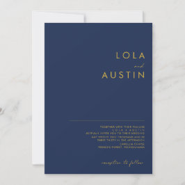 Invitación Azul marino Minimalista moderno | Boda de oro
