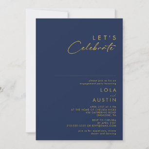 Invitación Azul marino Minimalista moderno   Oro Celebremos