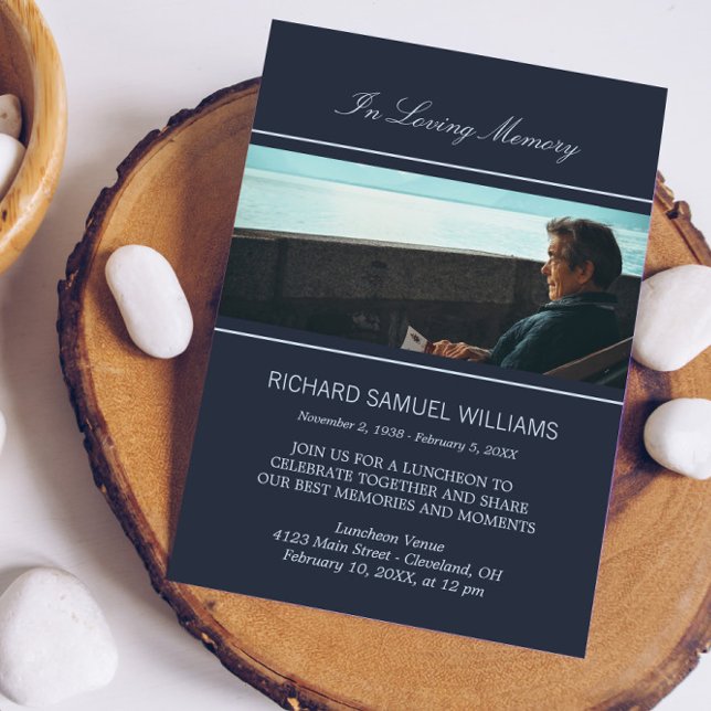 Invitación Azul marino Mínimo En Memoria Amada | Foto Persona (Subido por el creador)