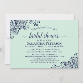 Invitación Azul marino & Mint Green Elegante Lace Bridal Show