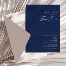 Invitación Azul marino moderno | Boda de Silver Nothing Fancy