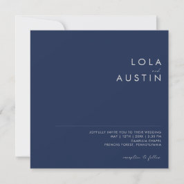Invitación Azul marino moderno | Boda Silver Photo Square