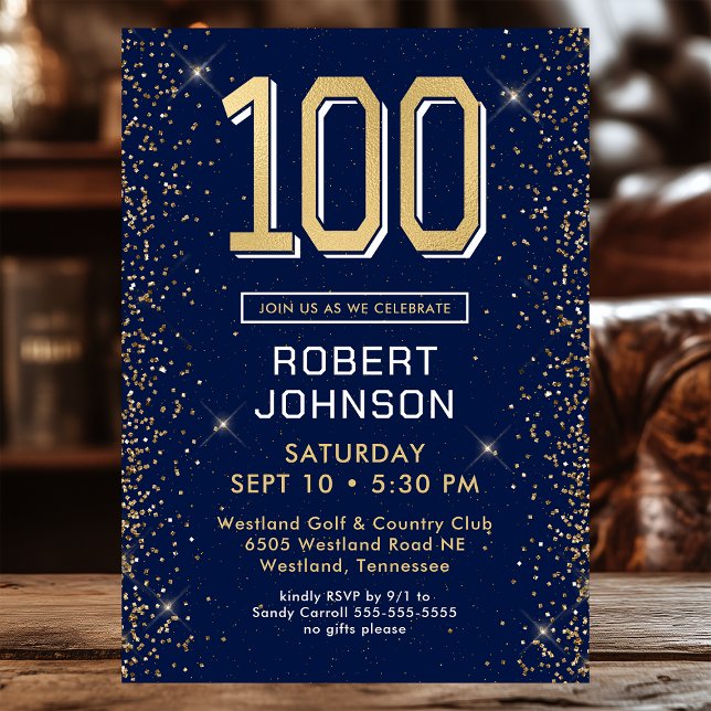 Invitación Azul Marino Moderno Cumpleaños 100 (Subido por el creador)