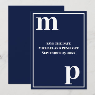 Invitación Azul marino monograma a la moda salva la fecha