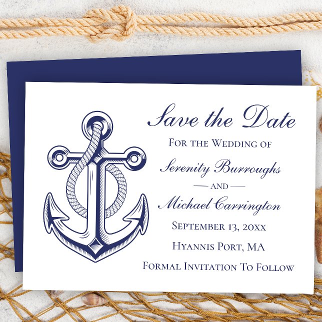 Invitación Azul marino náutico salva al Boda de citas (Subido por el creador)