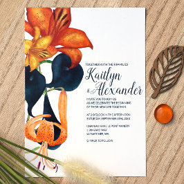 Invitación Azul marino, oro, Boda del Tigre Naranja