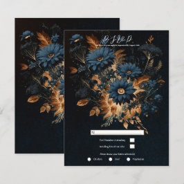 Invitación Azul Marino Oscuro Dorado Rústico Glam Boho RSVP d