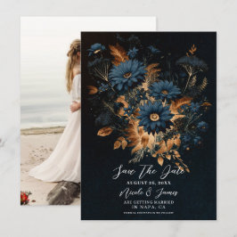 Invitación Azul Marino Oscuro Dorado Rústico Glam Boho Salva