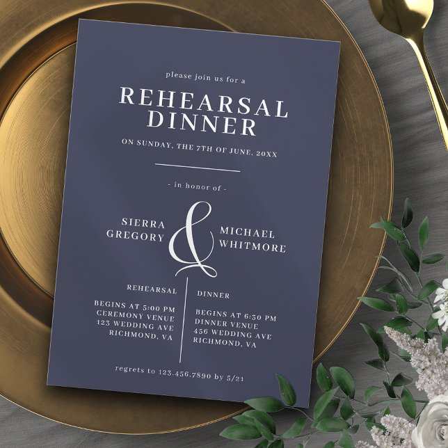 Invitación Azul marino oscuro | Elegante cena de ensayo clási (Subido por el creador)