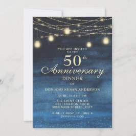 Invitación Azul Marino Purpurina Dorada 50 Aniversario de Bod