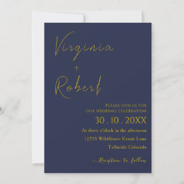 Invitación Azul marino romántico | Boda de guiones Minimalist