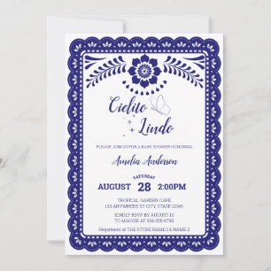 Invitación Azul Marino y Blanco Cielito Lindo Baby Shower