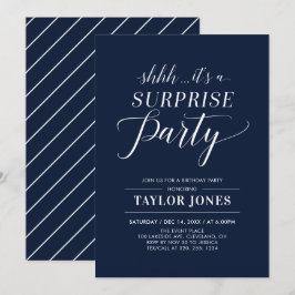 Invitación Azul Marino y Blanco | Fiesta de Cumpleaños Sorpre