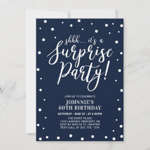 Invitación Azul Marino y Blanco   Fiesta de Cumpleaños Sorpre