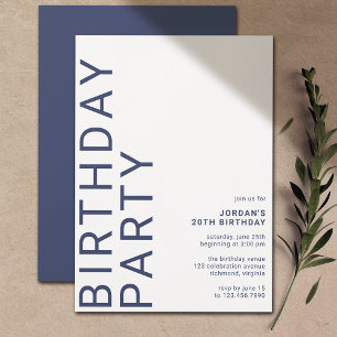 Invitación Azul marino y blanco Guay Modern Any Age Birthda