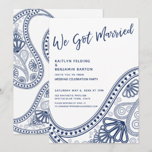 Invitación Azul Marino y Blanco Nos Casamos Recepción Sólo de