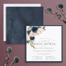Invitación Azul marino y color de agua floral Rubor Virtaual