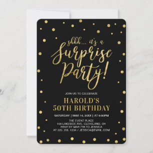 Invitación Azul Marino y Dorado   Fiesta de Cumpleaños Sorpre