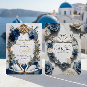 Invitación Azul Marino y Dorado Flores Falsas con Brillo para