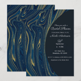 Invitación Azul Marino y Dorado Moderno Brillo de Mármol para