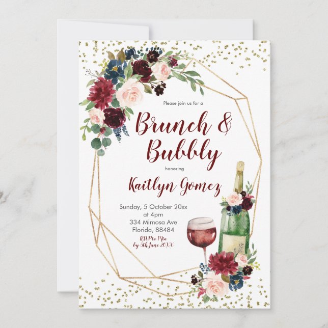 Invitación Azul marino y ducha de novia en el vino de Marsala (Anverso)