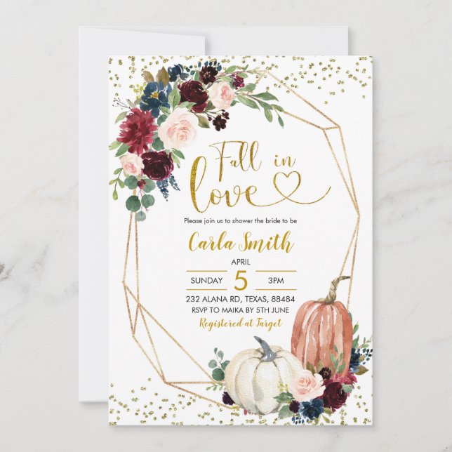 Invitación Azul marino y Marsala se enamoran ducha de novia (Anverso)