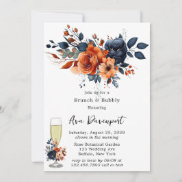 Invitación Azul marino y Naranja Peony Brunch & Bubbly