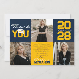 Invitación Azul marino y oro 3 Graduación de fotos Gracias