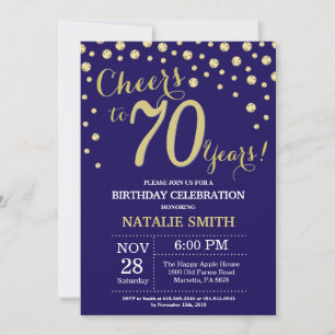 Invitación Azul marino y oro 70 aniversario Diamante