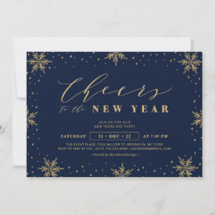 Invitación Azul marino y oro   Años nuevos incluso Fiesta cor