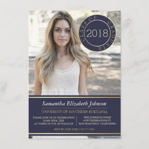 Invitación Azul marino y oro   Partido de Graduación de Fotog