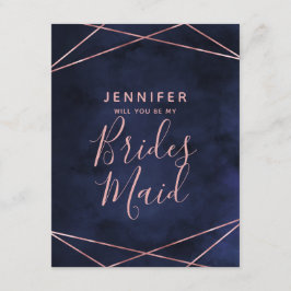 Invitación Azul marino y oro Rosa serás mi dama de honor