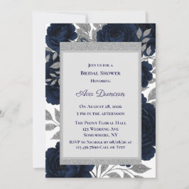 Invitación Azul marino y plata deja ducha de novia