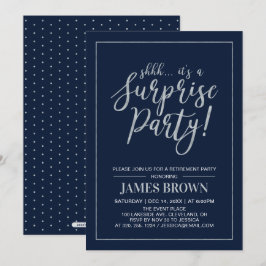Invitación Azul Marino y Plata | Fiesta de Jubilación Sorpres