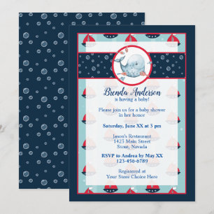 Invitación AzuL Marino y Rojo Ducha de Bebé Náutico para Niño