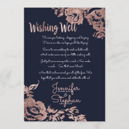 Invitación Azul marino y Rosa Dorado Deseando bien