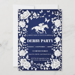 Invitación Azul Marino y Toile Floral Blanco Invi del Derby d