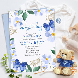Invitación Azul mariposa Floral acuarela | Boy Baby Shower