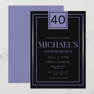 Invitación Azul masculino moderno y negro 40 cumpleaños