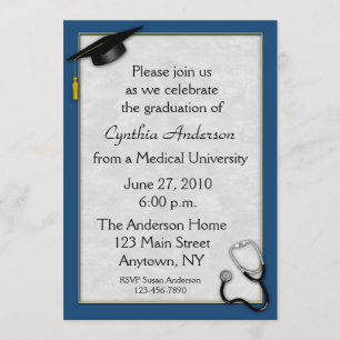 Invitación azul médica de la graduación