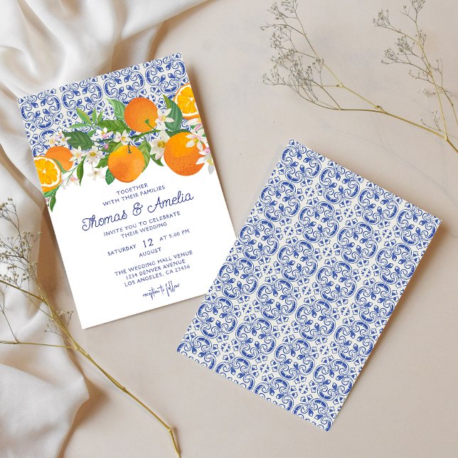 Invitación Azul Mediterráneo italiano | Boda de Naranjas limo (Subido por el creador)